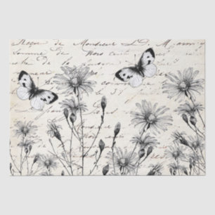 GROßE französische Schreibschrift Wildblumen Schme Seidenpapier