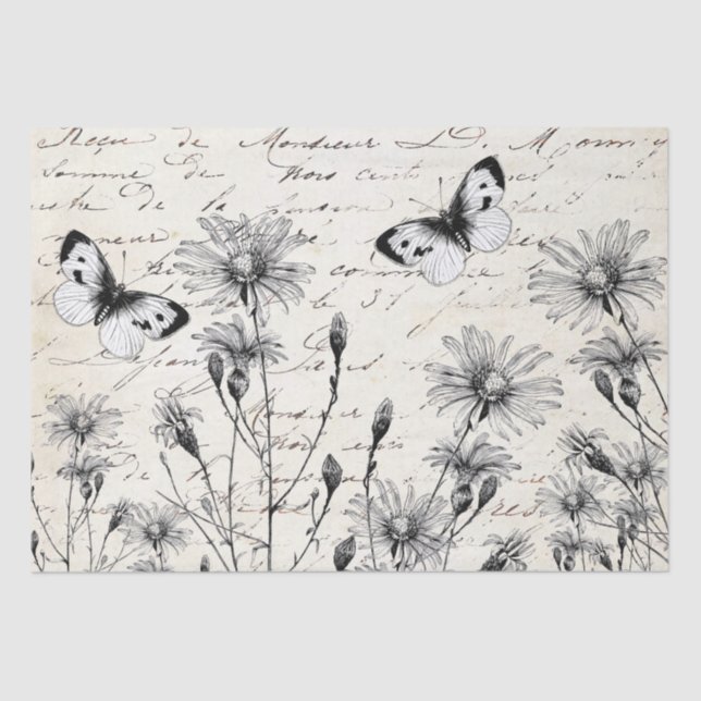Große französische Script-Wildblume Butterfly Deco Seidenpapier (Vorderseite)