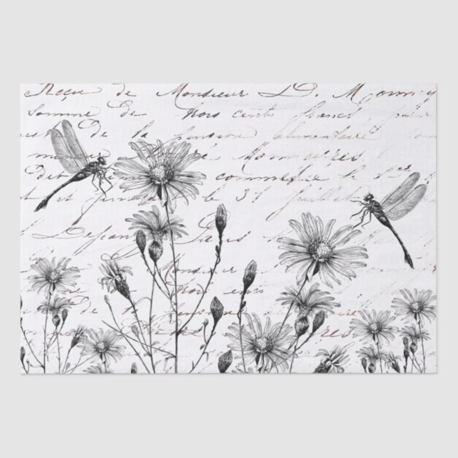 Große französische Script-Wildblume Dragonfly Deco Seidenpapier (Vorderseite)