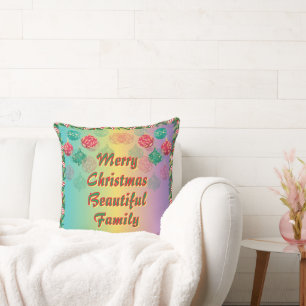 Große "frohe Weihnachten Schöne Familie" farbenfro Kissen