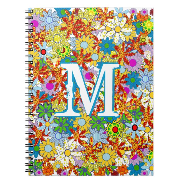 Große, funky Monogram, florale Muster, helle Farbe Notizblock (Vorderseite)