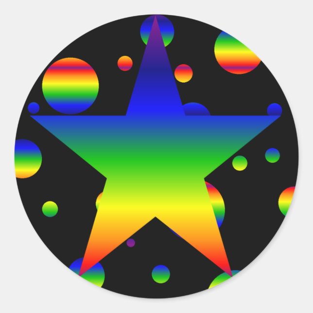 Große funky Regenbogensterne Polka Dotsticker Runder Aufkleber (Vorderseite)