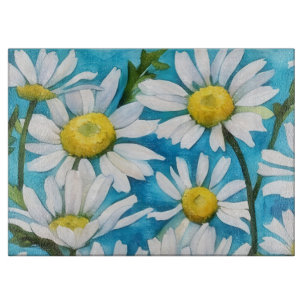 Große Gänseblümchen Wasserfarben Kunst Glas Schneidebrett