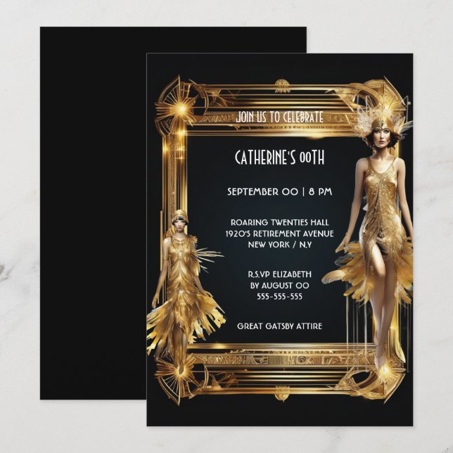 Große gatsby-1920er Jahre Thema Flapper Mädchen Ge Einladung (Vorne/Hinten)
