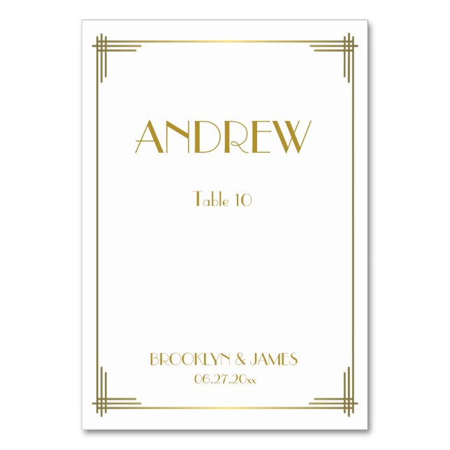 Große Gatsby Gold Art Deco Hochzeitskarten Tischnummer (Vorderseite)