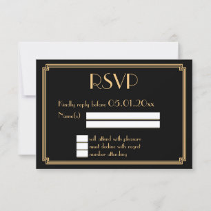 Große Gatsby Kunst-Deko-Schwarz-Goldhochzeit UAWG RSVP Karte