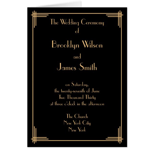 Große Gatsby-Schwarze Art Deco-Hochzeitsprogramme (Vorne)