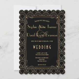 Große Gatsby-Vintage Déco-Hochzeit der 1920er Jahr Einladung