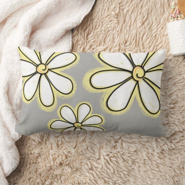Große, gelbe Daisy-Blume auf grauem Muster Lendenkissen (Decke)