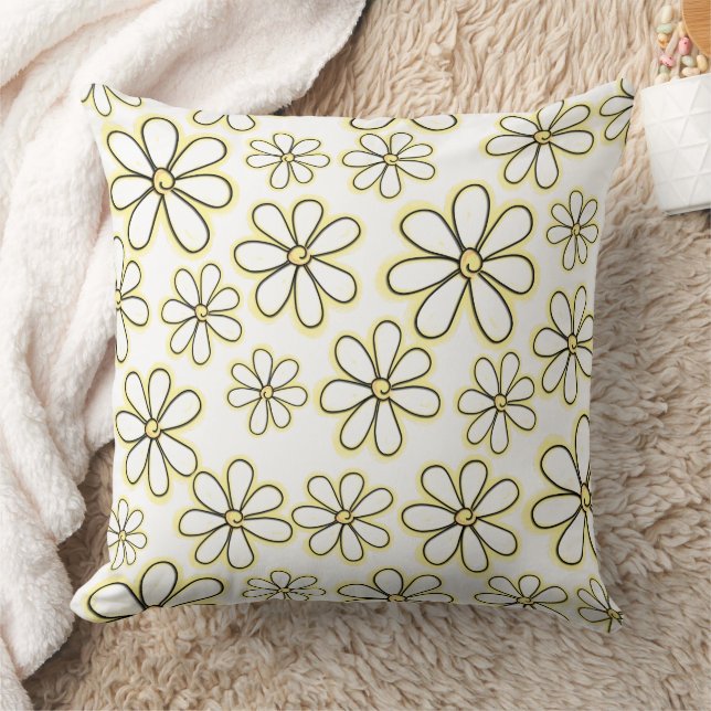 Große, gelbe Daisy-Blume auf weißem Muster Kissen (Decke)