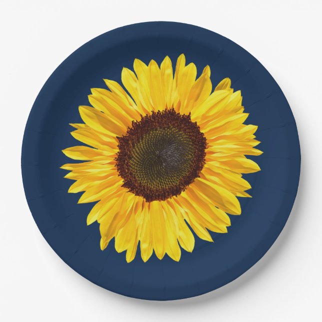 Große gelbe Sonnenblume auf Navy Blue Background P Pappteller (Vorderseite)