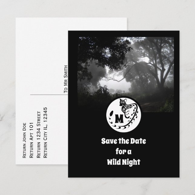 Große Gepunktete Genet Silhouette Monogram Foto Einladungspostkarte (Vorne/Hinten)