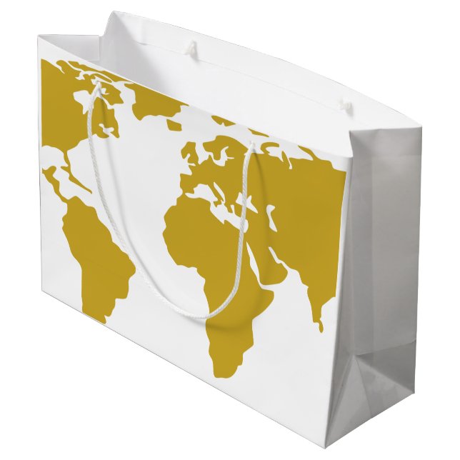 Große Geschenk-Tasche - GoldWeltkarte Große Geschenktüte (Rückseite Schrägansicht)