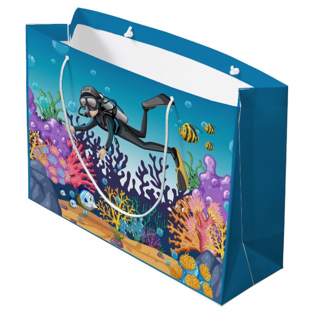Große Geschenktasche des Sporttauchers Große Geschenktüte (Rückseite Schrägansicht)