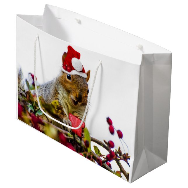 Große Geschenktasche des Weihnachtseichhörnchens Große Geschenktüte (Vorderseite Schrägansicht)