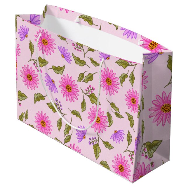 Große Geschenktüte aus Papier mit rosa floralem Sp (Rückseite Schrägansicht)