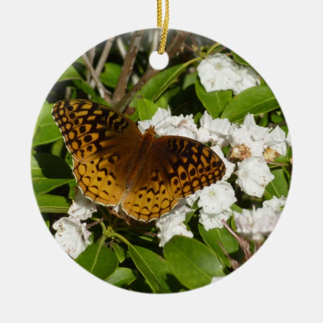 Große geschwungene Fritille auf dem Berg Laurel Keramik Ornament (Vorne)