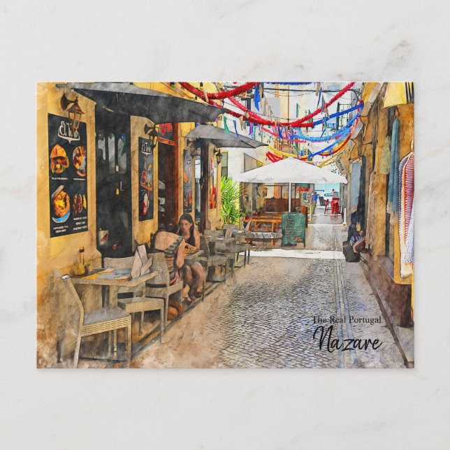 Große Gespräche in Nazare, Portugal Postkarte (Vorderseite)