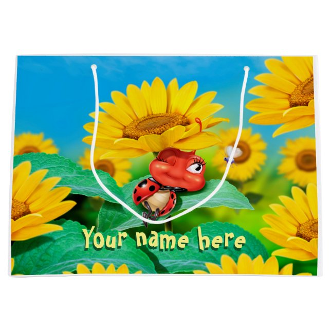 Große glänzende Geschenktasche schläfrig Ladybug i Geschenktüte (Vorderseite)