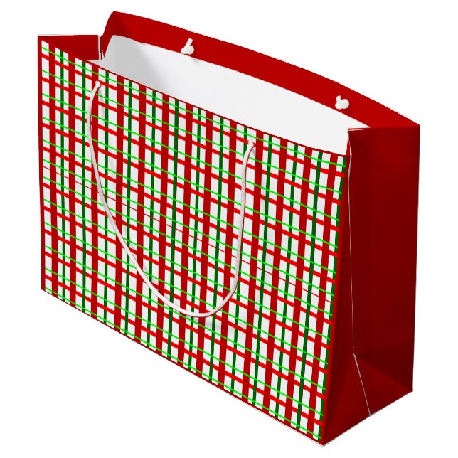 Große, glänzende Karierte Weihnachtsgeschenktasche Große Geschenktüte (Rückseite Schrägansicht)
