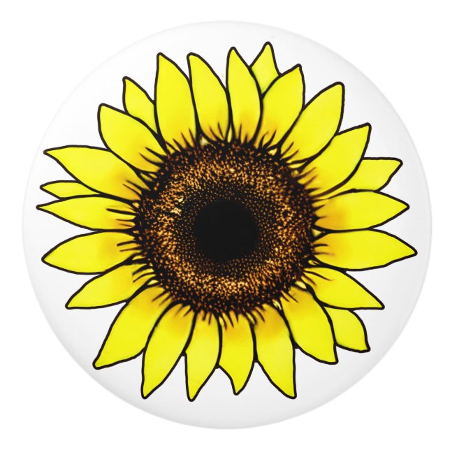 Große goldgelbe Sonnenblume Keramikknauf (Vorderseite)