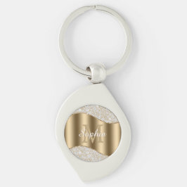 Große Goldmonogramm, weißer Skriptname, Diamanten  Schlüsselanhänger