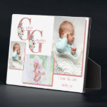 Große Grandma GG Blumenbriefe | 3 Foto Plaque Fotoplatte<br><div class="desc">Erstellen Sie Ihre eigene Foto-Plakette mit drei Ihrer Lieblingsfotos - perfekt für das erste Urenkel einer neuen Urgroßmutter. Die Fotovorlage ist für Sie zum Hinzufügen Ihrer Fotos, die im Landschafts- und Porträtformat angezeigt werden und mit einem Offset-Rahmen gerahmt sind, in Set. Die GG-Initialen sind in Blumenbriefen mit rosa Glitzer-Schimmer und...</div>