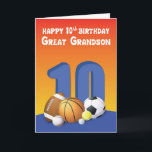 Große Grandson 10. Geburtstag Sportbälle Karte<br><div class="desc">Wirf Deinem Urenkel einen perfekten "10" Pass zur Feier seines viel erwarteten 10. Geburtstages. Diese Karte mit vielen Sportbällen auf der Vorderseite ist perfekt,  um ihm zu geben.</div>