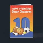Große Grandson 10. Geburtstag Sportbälle Karte<br><div class="desc">Wirf Deinem Urenkel einen perfekten "10" Pass zur Feier seines viel erwarteten 10. Geburtstages. Diese Karte mit vielen Sportbällen auf der Vorderseite ist perfekt,  um ihm zu geben.</div>