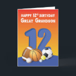 Große Grandson 12. Geburtstag Sportbälle Karte<br><div class="desc">Verschwende keine Zeit mehr bei der Suche nach der besten Karte,  um einen Sportbegeisterten Urenkel zu geben. Das ist die sportbezogene Karte,  die Sie brauchen,  um ihm einen glücklichen 12. Geburtstag Gruß und Wünsche zu schießen.</div>