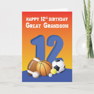 Große Grandson 12. Geburtstag Sportbälle Karte