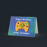 Große Grandson 12 Jahre Kontrolle zum Geburtstag Karte<br><div class="desc">Für seinen kommenden 12. Geburtstag können Sie Ihrem Urenkel eine Karte schenken,  die ein so vertrautes Bild auf dem Cover hat. Ja! Wenn er ein Videospieler oder ein einfacher Hobbyspieler ist,  dann ist diese Karte für ihn.</div>
