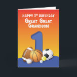 Große Grandson 1. Geburtstag Sportbälle Karte<br><div class="desc">Bei der 1. Geburtstagsfeier deines Urgroßenkelns solltest du ihm einen Ball geben,  oder Bälle,  wenn wir sagen. Diese Spielkarte enthält eine Sammlung von Sportbällen,  die er auf jeden Fall Liebe bekommen wird.</div>