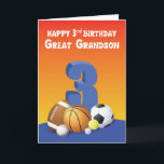 Große Grandson 3. Geburtstagssportbälle Karte<br><div class="desc">Schieß einen Drei-Punkte-Gruß für deinen Basketball liebenden Urenkel,  wenn er seinen 3. Geburtstag feiert. Alles,  was du tun musst,  ist ihm diese Karte mit einem Basketball in der Mitte der Vorderseite zu geben.</div>