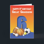 Große Grandson 6. Geburtstagssportbälle Karte<br><div class="desc">Machen Sie einen lustigen Geburtstagsgruß für Ihren Urenkel. Überraschen Sie ihn mit dieser Karte an seinem 6. Geburtstag. Sechs Sportbälle auf der Vorderseite repräsentieren jedes Jahr seines Alters.</div>