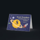 Große Grandson 8. Geburtstagsplaneten im Weltraum Karte<br><div class="desc">8 zu drehen ist aus dieser Welt,  besonders wenn es Ihr Urenkel ist! Raketenschiff,  Planeten und Sterne füllen die Vorderseite der Karte mit der Nachricht,  wie Sie zählen auf zu sagen Happy Birthday!</div>