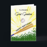 Große Grandson Baseball Geburtstagskarte Karte<br><div class="desc">Geben Sie Ihrem Baseball liebenden Urenkel eine Baseball- und Fledermauskarte mit einem explosiven Baseballthema! Ein Baseball und Fledermaus mit den Worten "An einen wunderbaren Urenkel".</div>