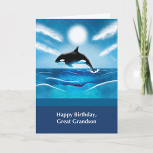 Große Grandson Geburtstag mit Orca Whale im Ozean Karte