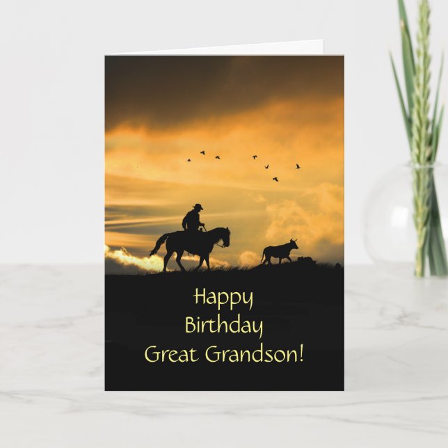Große Grandson Happy Birthday Cowboy und Pferd Karte (Vorderseite)