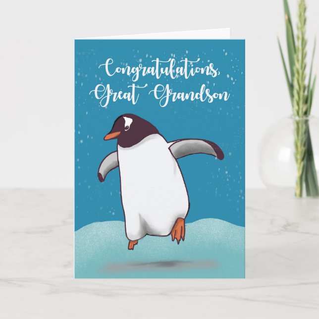 Große Grandson Herzlichen Glückwunsch Penguin Jump Karte (Vorderseite)