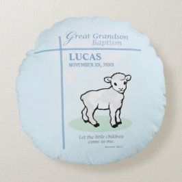 Große Grandson Taufe Blaues Lamm Personalisiert Rundes Kissen