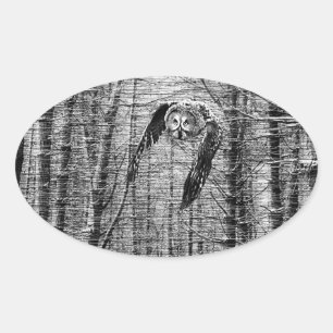 Große graue Eule in schwarz-weiß Aufklebern Ovaler Aufkleber