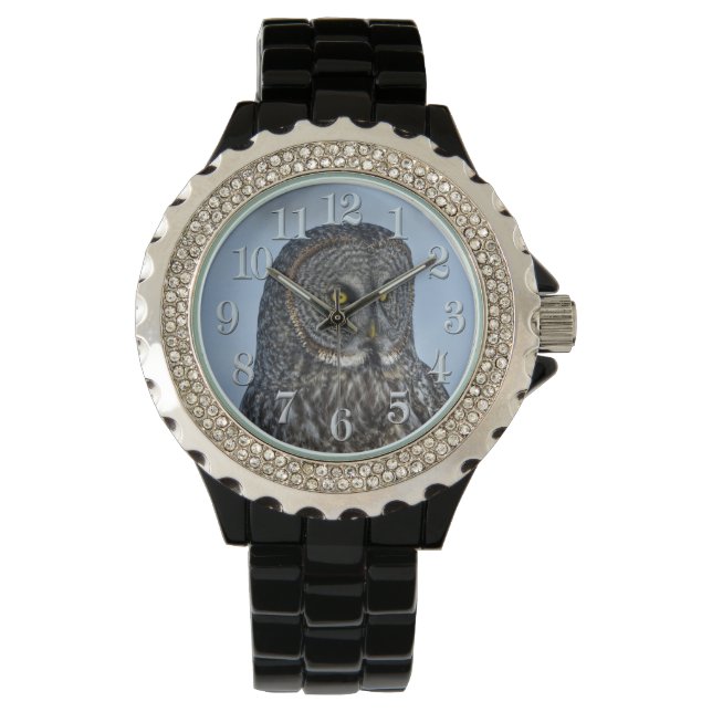 Große graue Eule und Schnee Wildlife Raptor Foto Armbanduhr (Vorderseite)