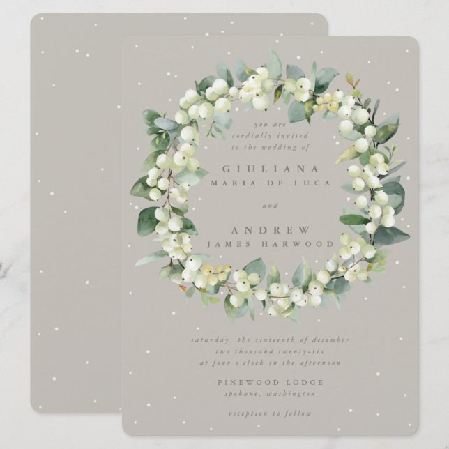 Große griechische Snowberry+Eucalyptus Wreath Wedd Einladung (Vorne/Hinten)