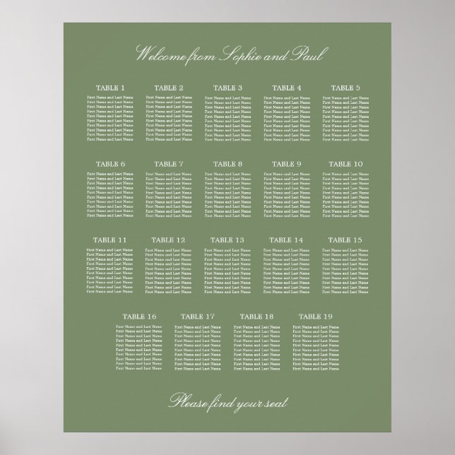 Größe Grün 19 Tabelle Hochzeitsdiagramm Poster (Vorne)