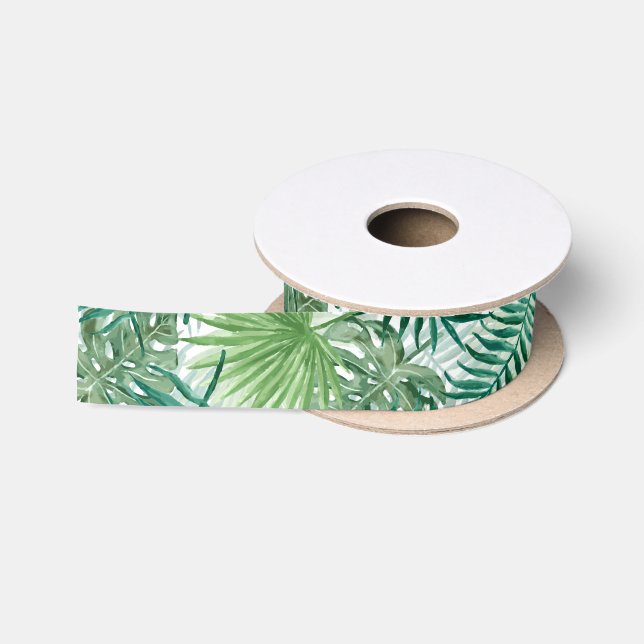 Große grüne Farn-Palme und Monstera tropische Satinband (Spule)