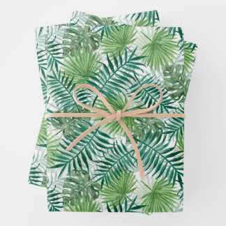 Große grüne Fernpalme und tropische Monstera-Pflan Geschenkpapier Set