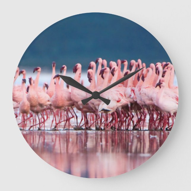 Große Gruppe weniger Flamingos Wanduhr (Vorderseite)