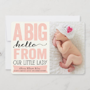 Große Hallo Kleine Lady Baby Mädchen Geburtsanzeig Ankündigung