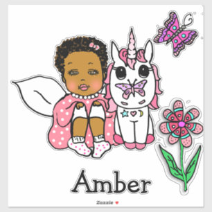 Große handgezogene Ethnic Fairy, Einhorn und Name Aufkleber